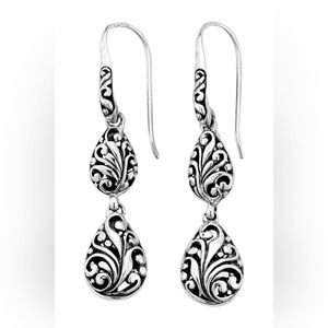 SAMUEL B. Stainless Steel Balinese Design Pear Shape Drop Earrings
 
SILVER